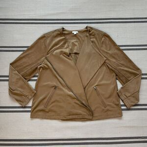 J. Jill Faux Suede Jacket Plus Size 2X Asymmetrical Motor Pockets Light Brown